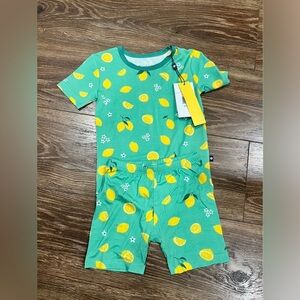 NWT Larkspur Lemon Print Kids Bamboo Pajama Set